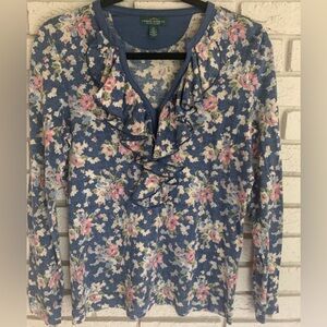 Lauren Ralph Lauren Jeans Co Cotton Floral Ruffle Top size M